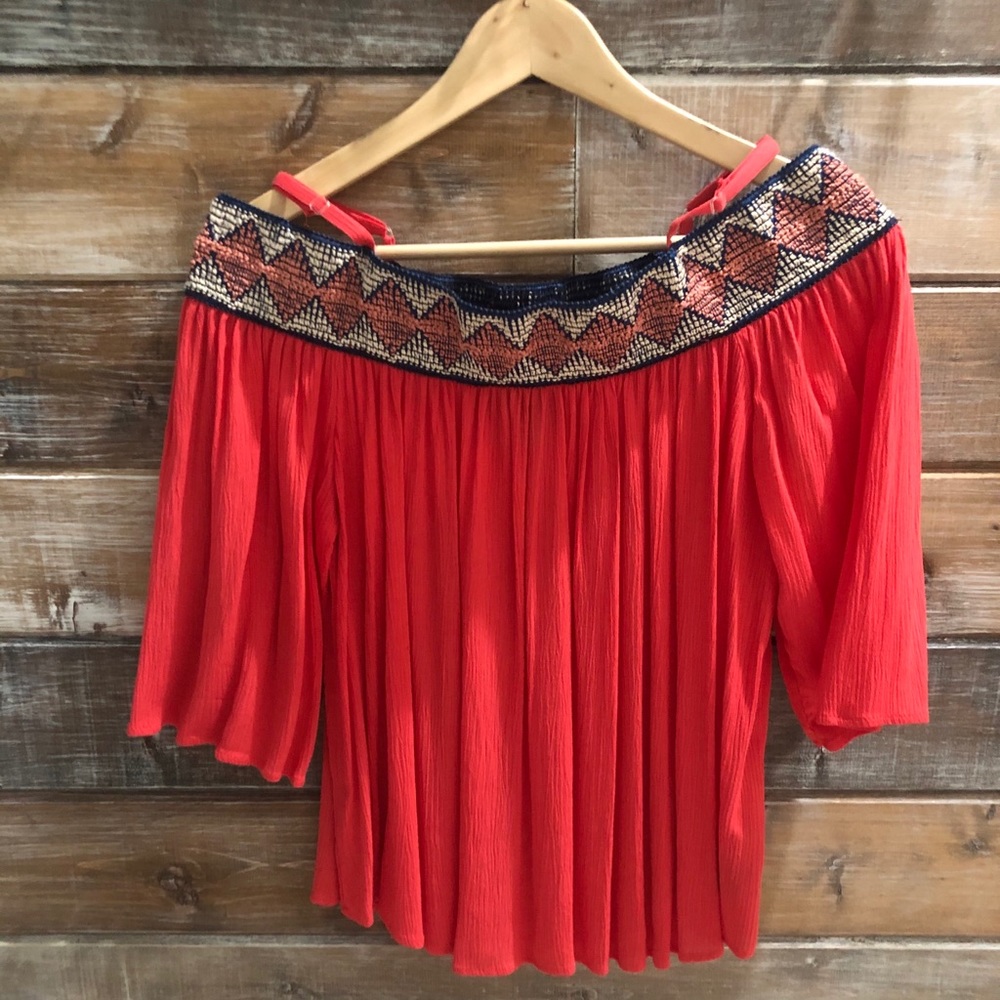 BCX cold shoulder adjustable straps embroidered.